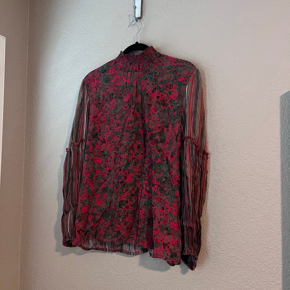 Bl^nk London Anthropologie Peasant Mock Neck Flowy Blouse Women’s Top Small Red - Picture 5 of 8